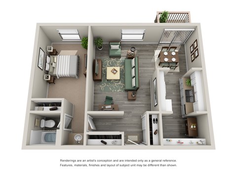 Floor plan for 1 bed, 1 bath, 770 sqft